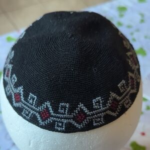 Hand Crafted Black and Red Embroidered Men's Hat